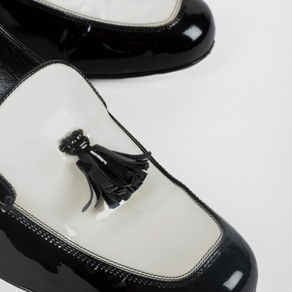 SOLD Saint Laurent Patent Leather Black & White Tassel Loafers - Picture 7 of 9